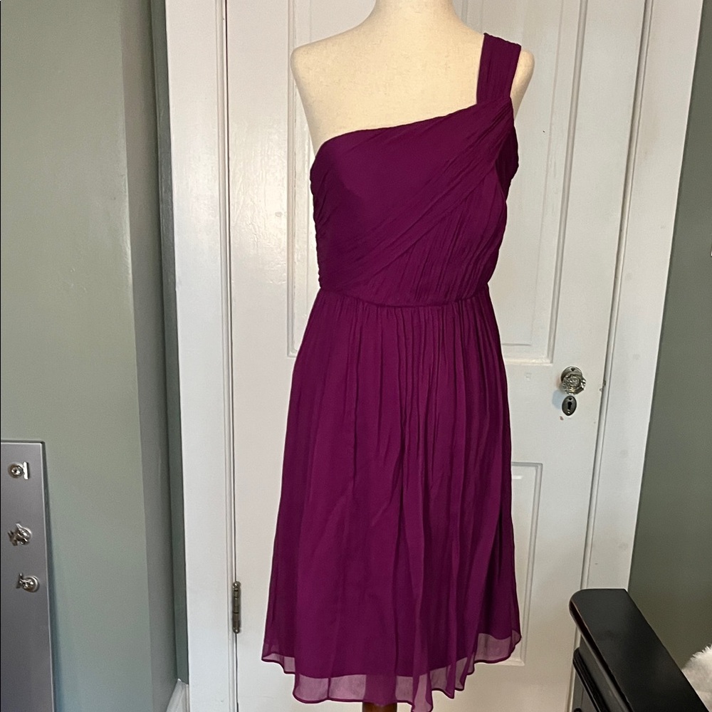 J. Crew One-Shoulder Magenta Chiffon Dress